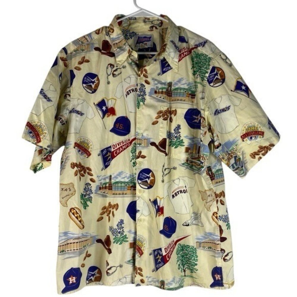 Vintage Reyn Spooner 1999 Houston Astros Short Sleeve Camp Shirt XL Cream Yellow